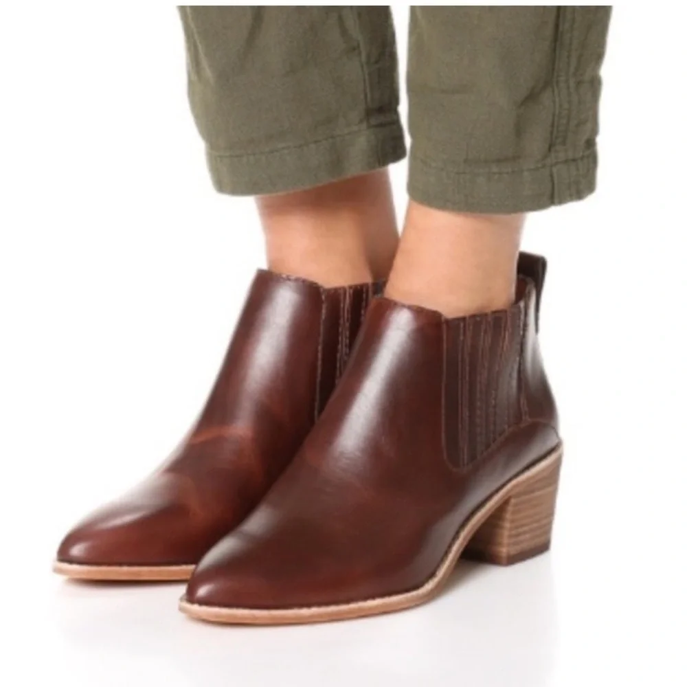 Madewell Bonham bootie ankle cowboy boots brown stacked heel size 7